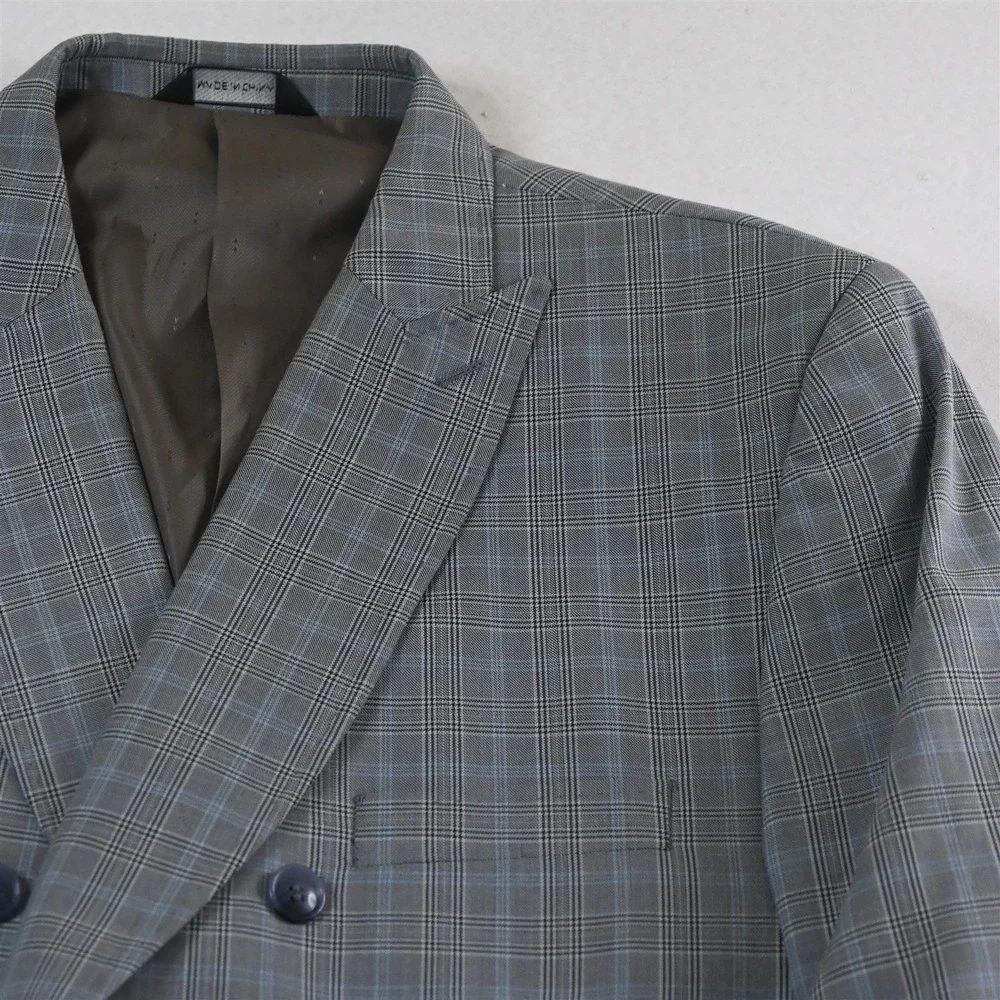 Lineage 46R 40x32 Gray Plaid Double Breasted Mens Jacket‎ Pants Suit